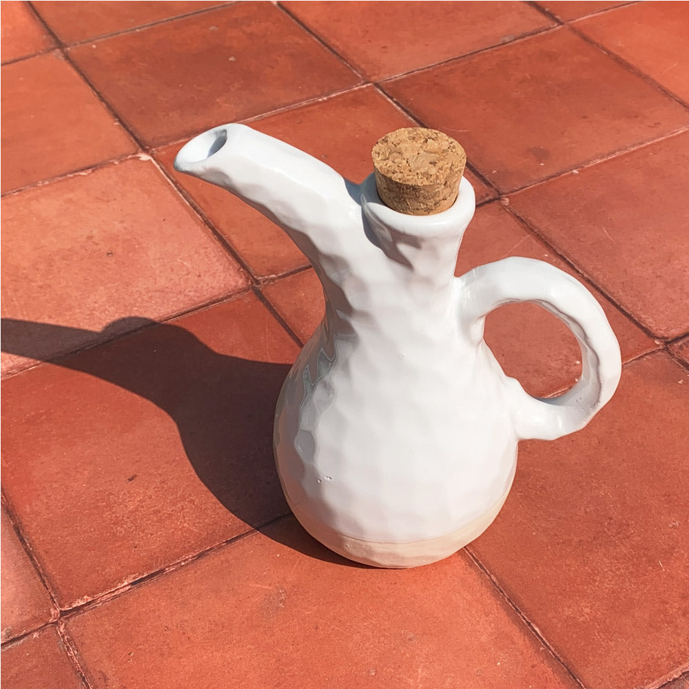 Terracotta White Sandy Long Spout Handmade Olive Oil & Dressing Pourer