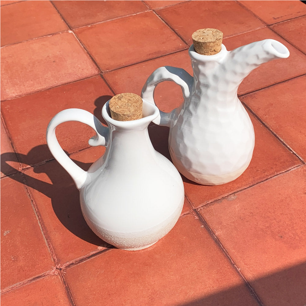Terracotta White Sandy Handmade Olive Oil & Dressing Pourer