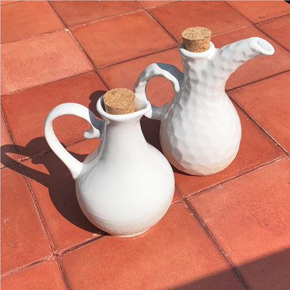 Terracotta White Sandy Handmade Olive Oil & Dressing Pourer