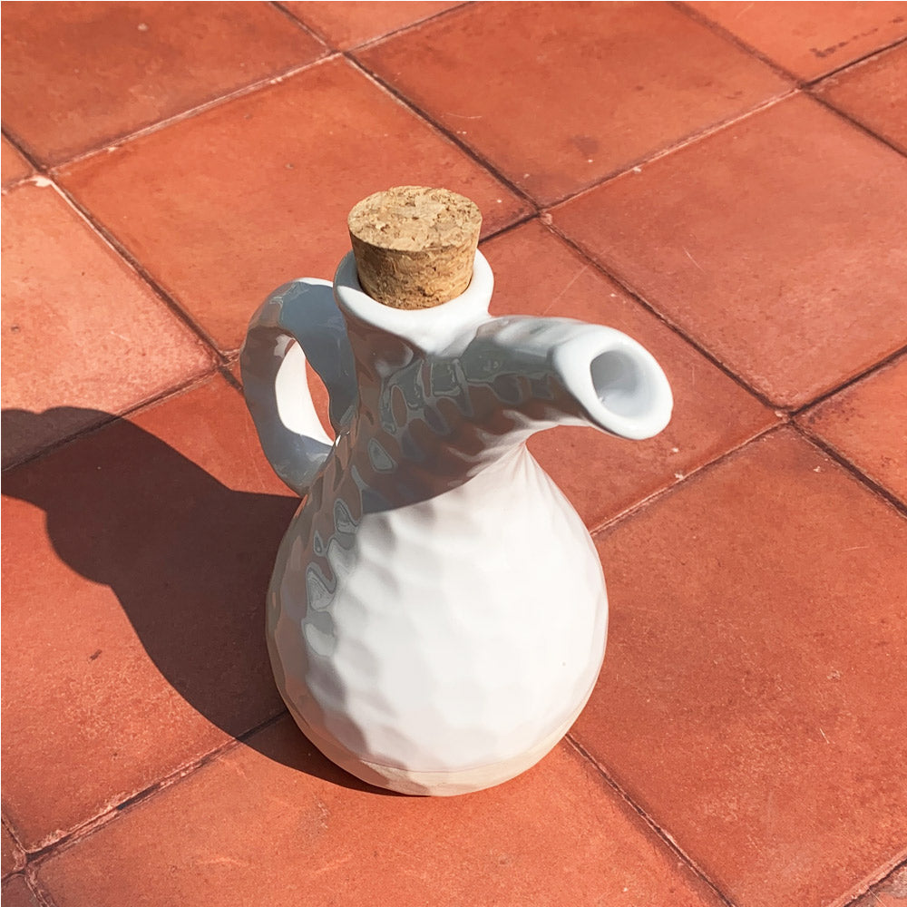 Terracotta White Sandy Long Spout Handmade Olive Oil & Dressing Pourer