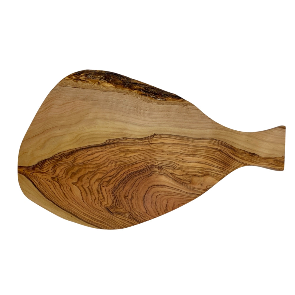 Olive Wood Irregular Chopping & Serving Board With Paddle Handle 