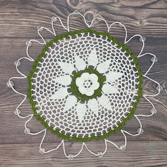 Deep Olive & White Cotton Crocheted Jug & Plate Cover