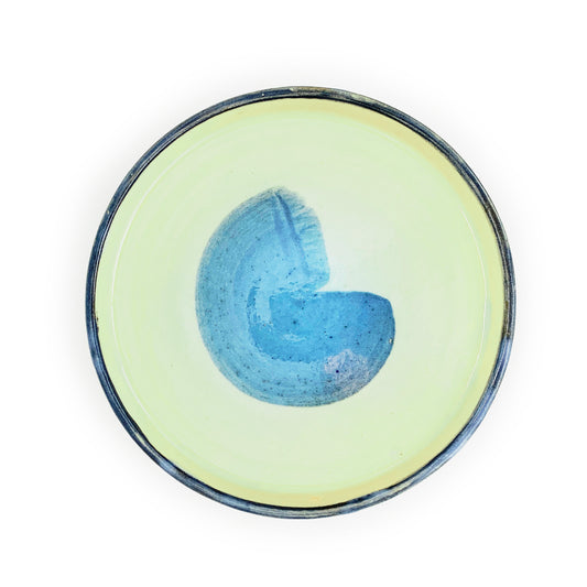 Handmade Lemon Yellow & Blue Ceramic Serving Plate