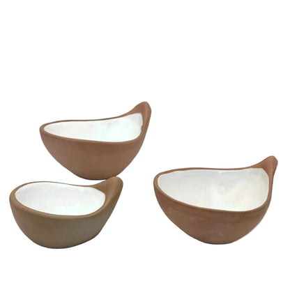 Terracotta & White Glaze Handmade Nest of 3 Bowls