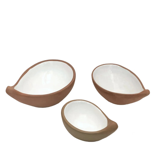 Terracotta & White Glaze Handmade Nest of 3 Bowls