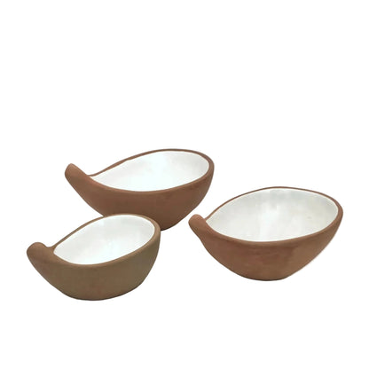 Terracotta & White Glaze Handmade Nest of 3 Bowls