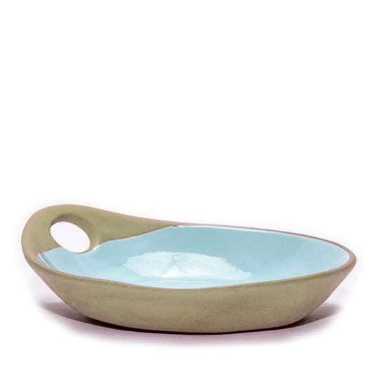Handmade Mocha Terracotta & Blue Greek Makis Ceramic Medium Dish