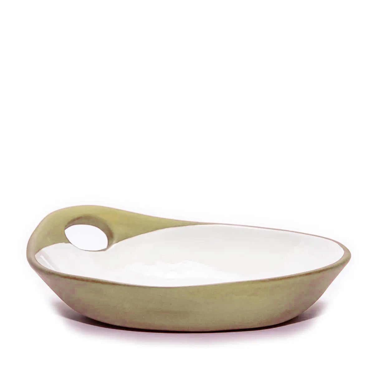 Handmade Mocha Terracotta & White Greek Makis Ceramic Medium Dish