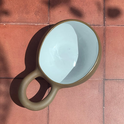 Handmade Mocha Terracotta & White Greek Soup Bowl