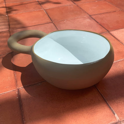 Handmade Mocha Terracotta & White Greek Soup Bowl