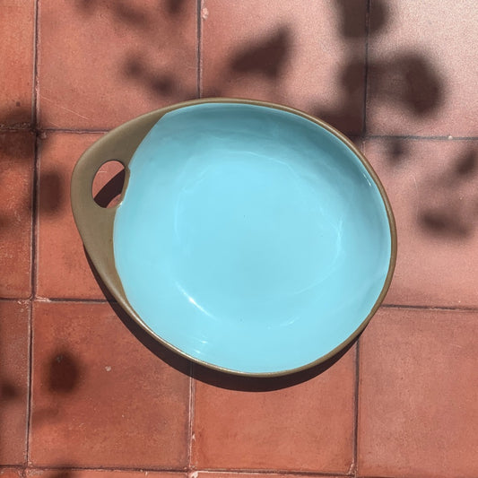Handmade Mocha Terracotta & Blue Greek Makis Ceramic Medium Dish
