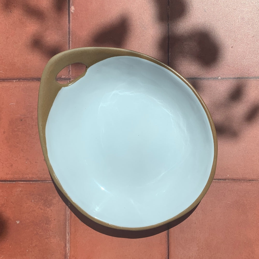 Handmade Mocha Terracotta & White Greek Makis Ceramic Medium Dish