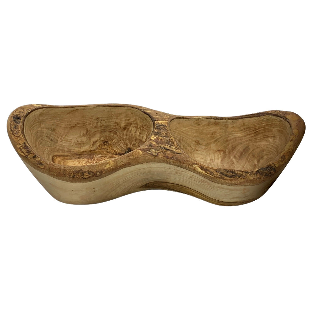 Olive wood double bowl