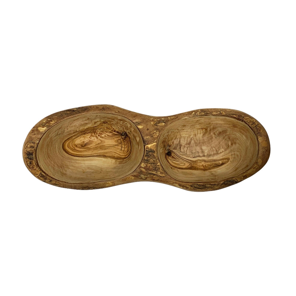 Olive wood double bowl handmade