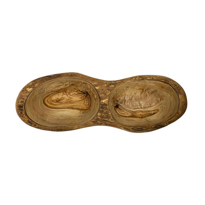 Olive wood double bowl handmade