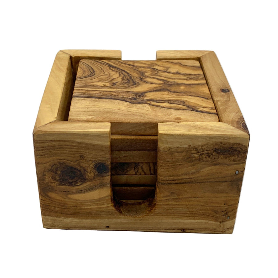 Olive wood square coaster set