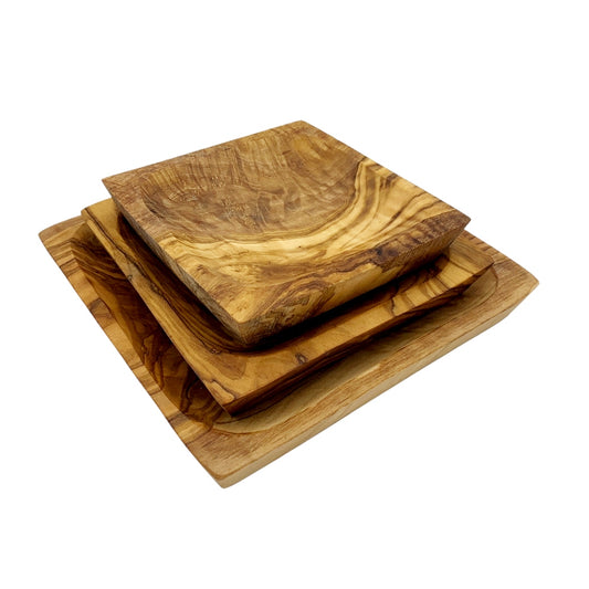 Olive Wood Set of 3 Square Bowls