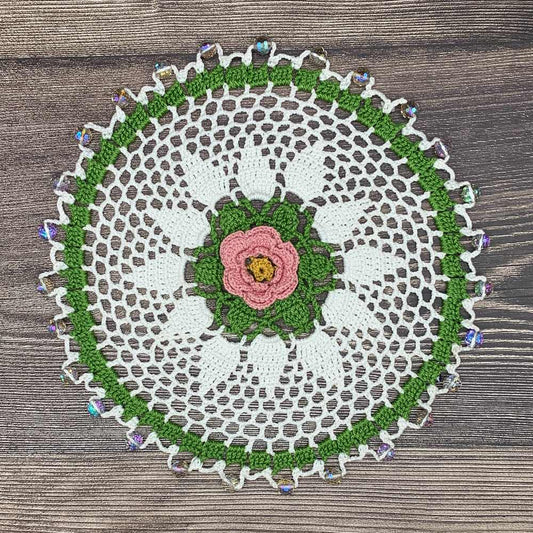 Petals Large Crocheted Olive & Blush Cotton Jug Cover