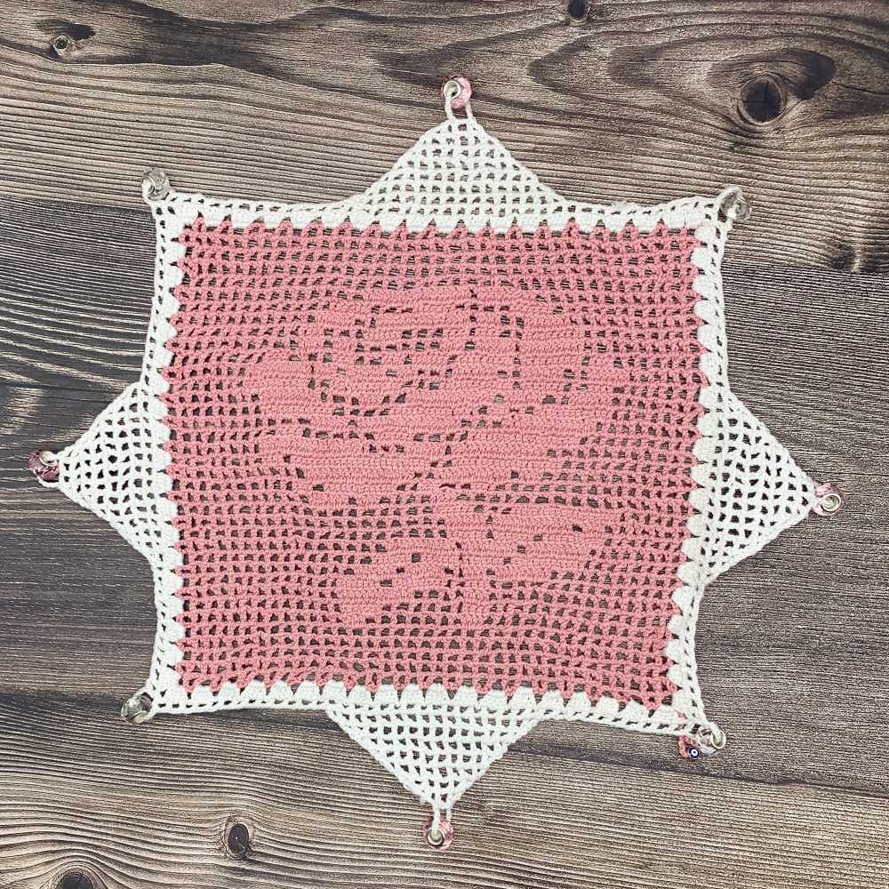 Pink Rose & White Cotton Crocheted Jug & Plate Cover