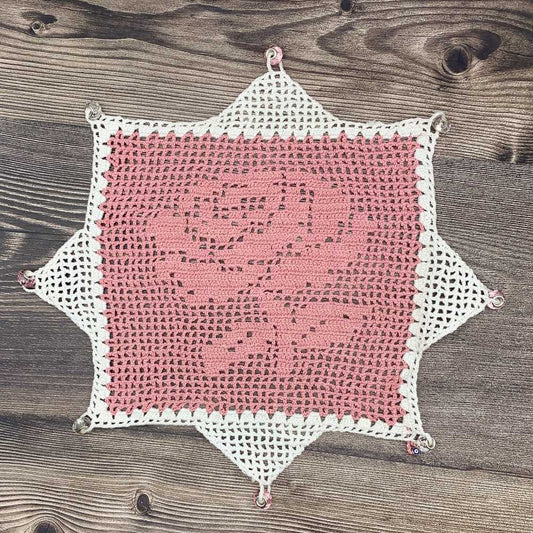Pink Rose & White Cotton Crocheted Jug & Plate Cover
