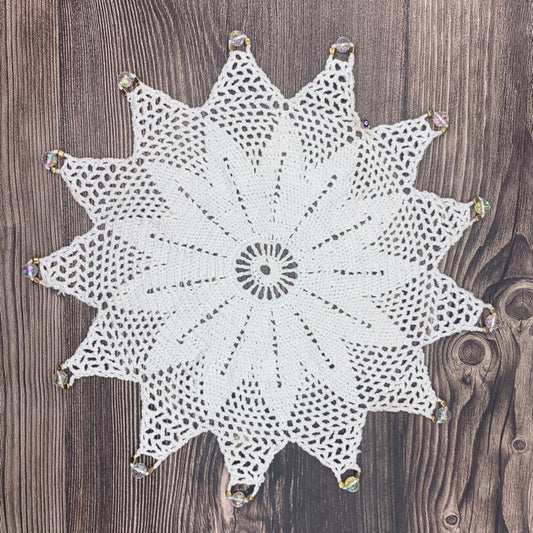 Pointed Edged White Cotton Crocheted Jug & Plate Cover