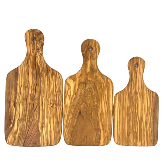 Set of 3 Olive Wood Paddle Serving & Chopping Boards