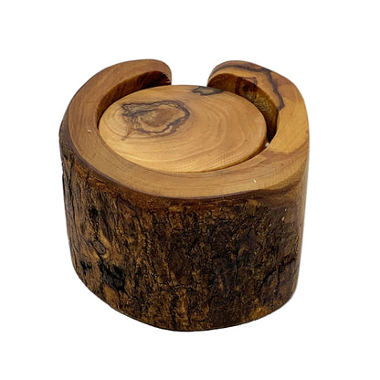 Set of handmade olive wood coasters