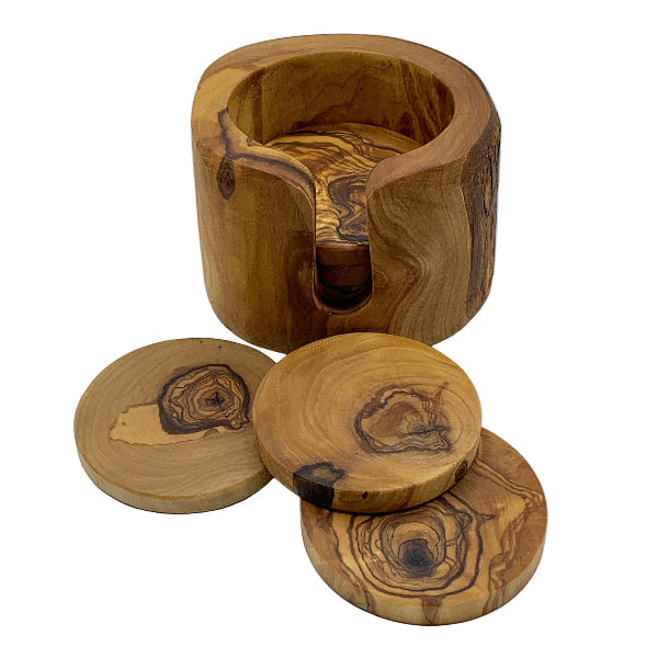 Set of handmade olive wood coasters