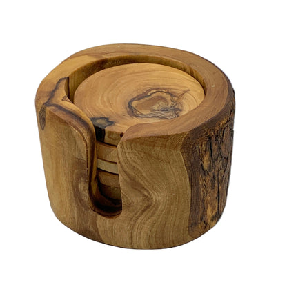 Set of olive wood coasters
