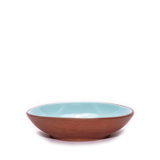 Terracotta & Blue Glazed Ceramic Desert Bowl