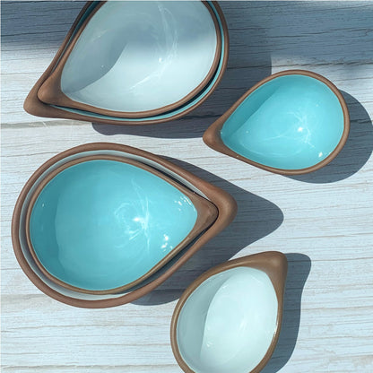 Handmade Terracotta & Blue Greek Ceramic Nest of 3 Bowls