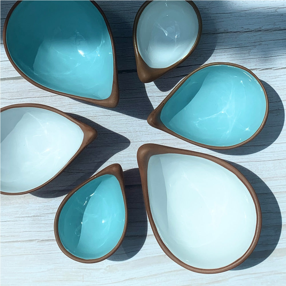 Handmade Terracotta & Blue Greek Ceramic Nest of 3 Bowls