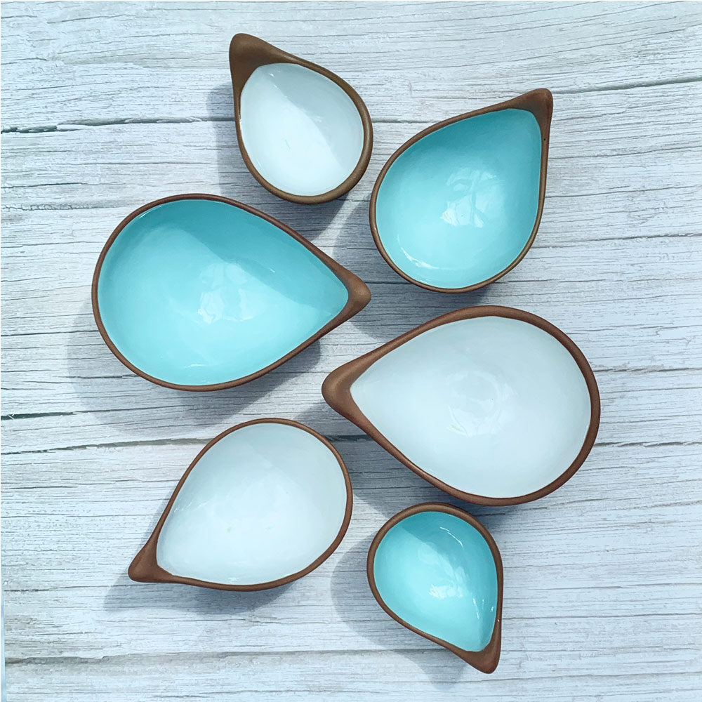 Handmade Terracotta & Blue Greek Ceramic Nest of 3 Bowls