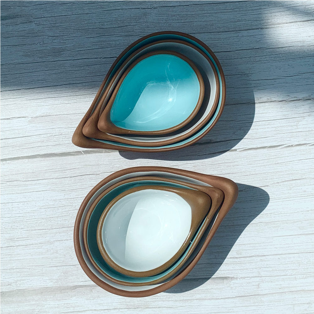 Handmade Terracotta & Blue Greek Ceramic Nest of 3 Bowls