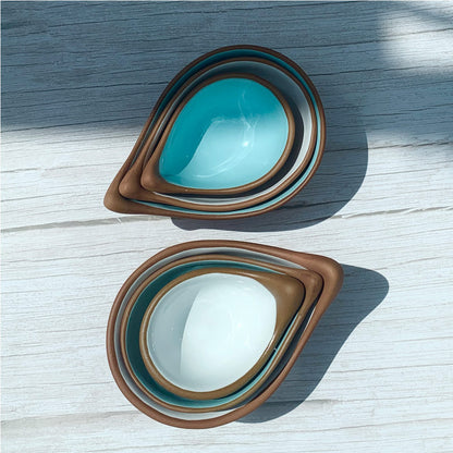 Handmade Terracotta & Blue Greek Ceramic Nest of 3 Bowls
