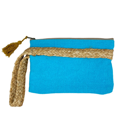 Turquoise & Natural Jute Clutch Bag
