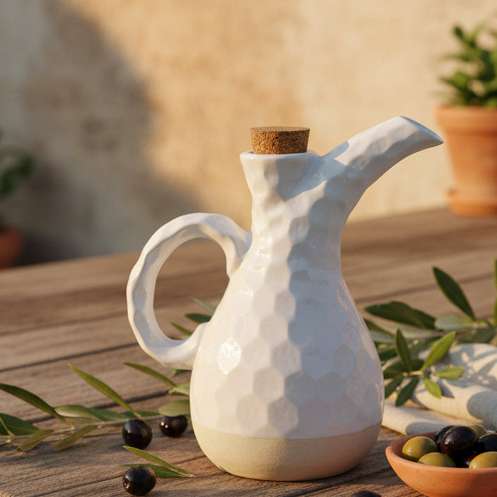 Terracotta White Sandy Long Spout Olive Oil & Dressing Pourer