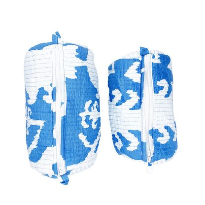 Handmade Cotton Greek Wash Bags Set of 2 – White & Blue Toiletry Bags