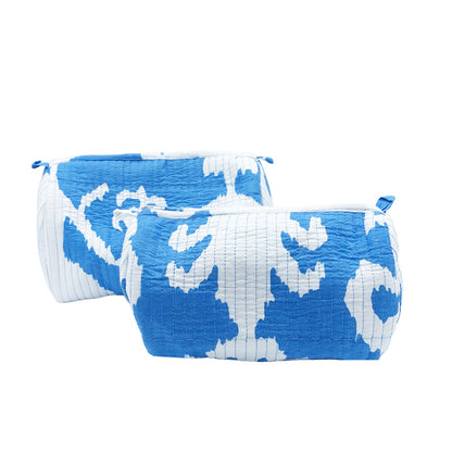 Handmade Cotton Greek Wash Bags Set of 2 – White & Blue Toiletry Bags