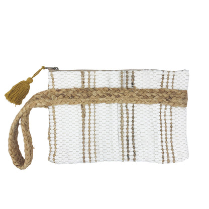 White & Natural Jute Clutch Bag