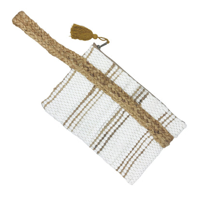 White & Natural Jute Clutch Bag