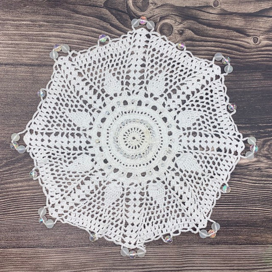 White Beaded Detail Cotton Crocheted Large Jug & Plate Cover