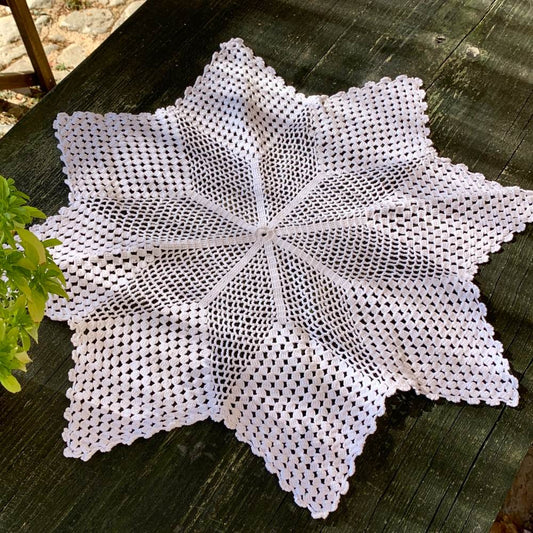 White Handmade Crochet Star Table Mat