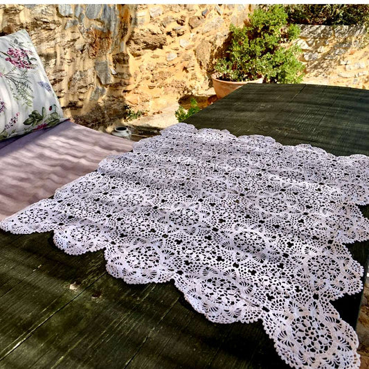 White Hand Crochet Large Square Table Mat