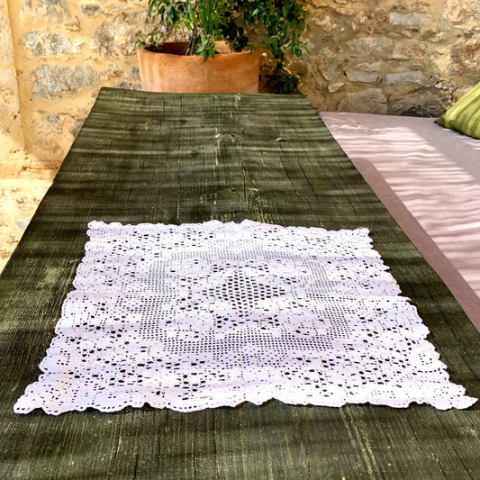 White Hand Crochet Square Table Mat
