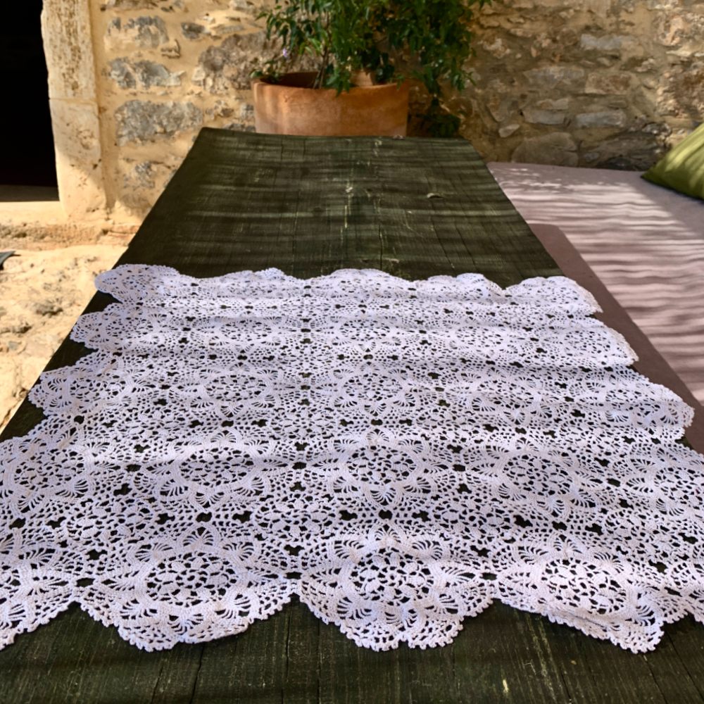 White Hand Crochet Large Square Table Mat