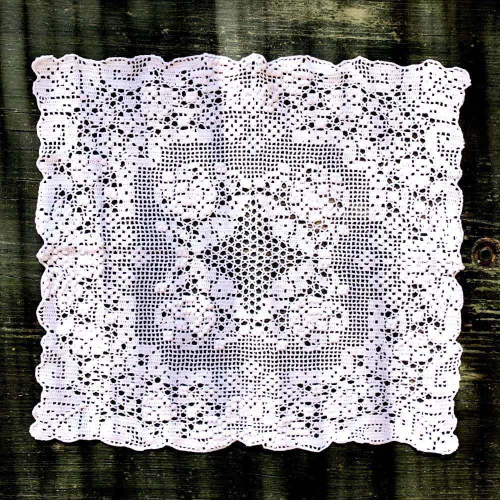 White Hand Crochet Square Table Mat