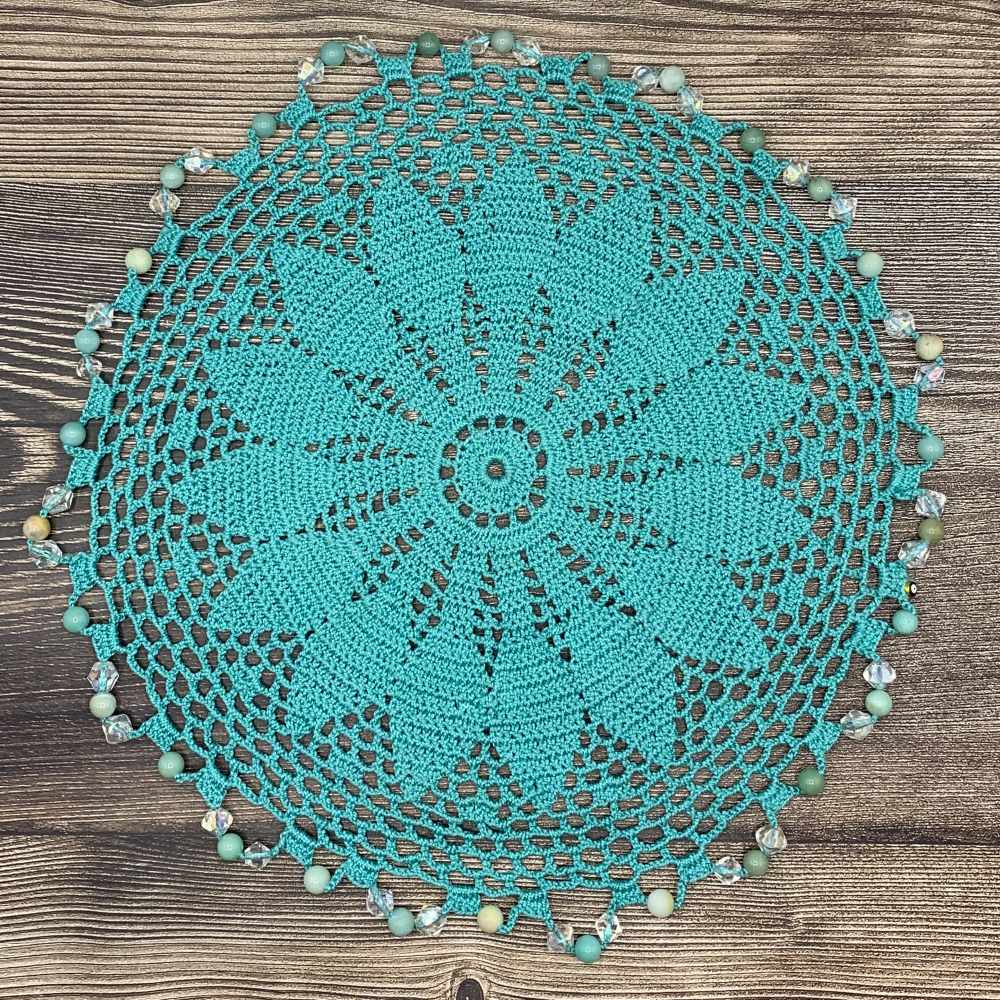 Beaded Mint Cotton Crocheted Jug & Plate Cover