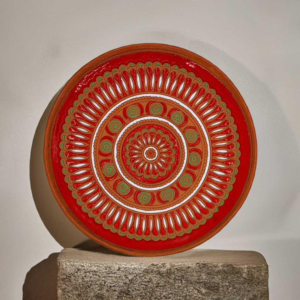 Handmade Ceramic Serving Plate Red Spiral