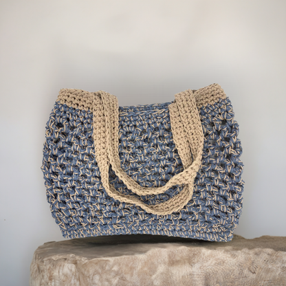 Athena City Blue & Beige Oversized Tote Shopper Bag